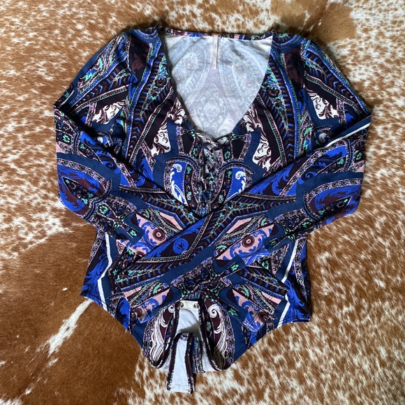 Free People Blue Paisley lace up bodysuit - Picture 8 of 12
